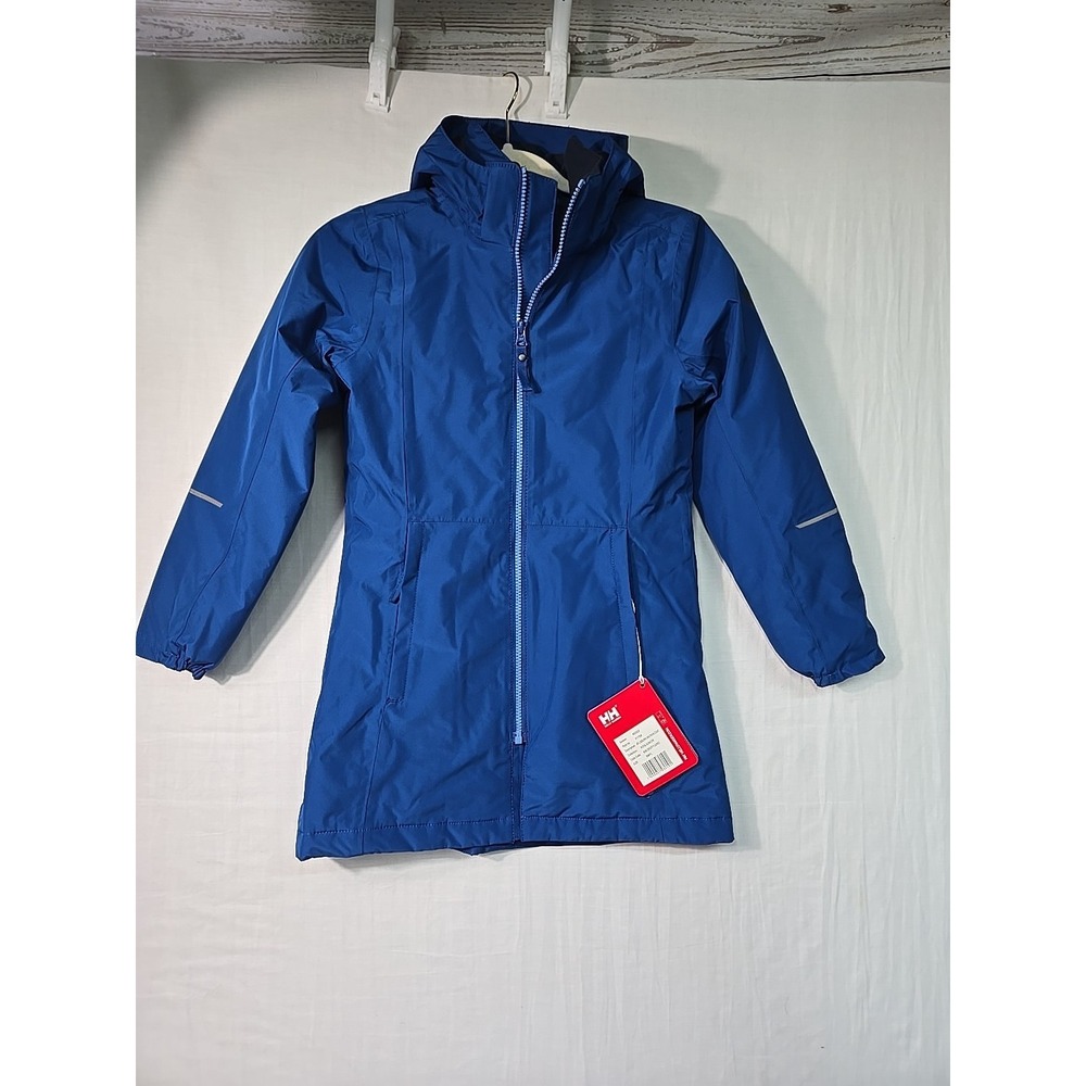 NWT Helly Hansen Girl's Size 140 / 10 Lisburn Rain Coat Jacket Deep Fjord BLUE